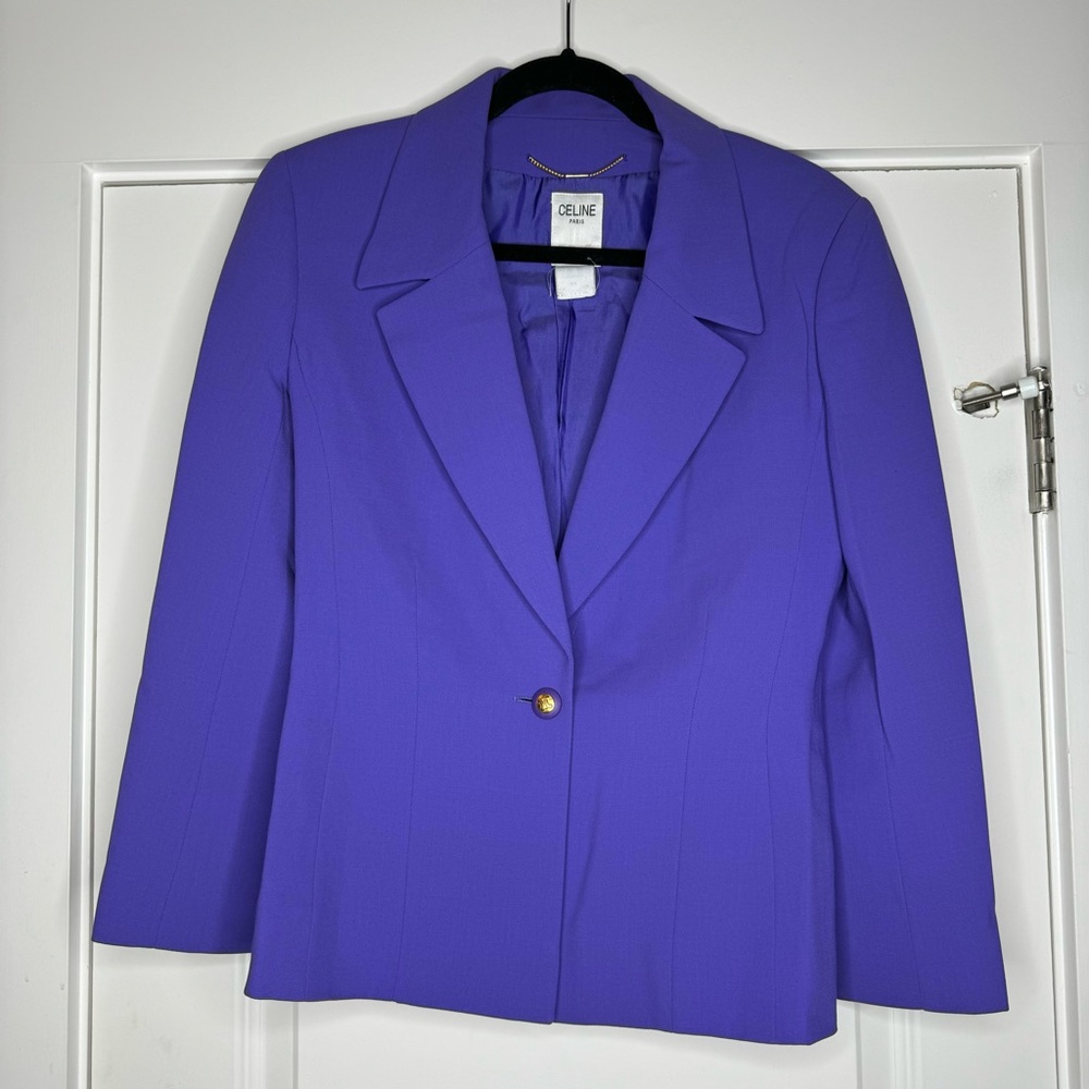 Vintage Celine of Paris Wool Blazer Size 42 Single Button Closure Purple Rare!